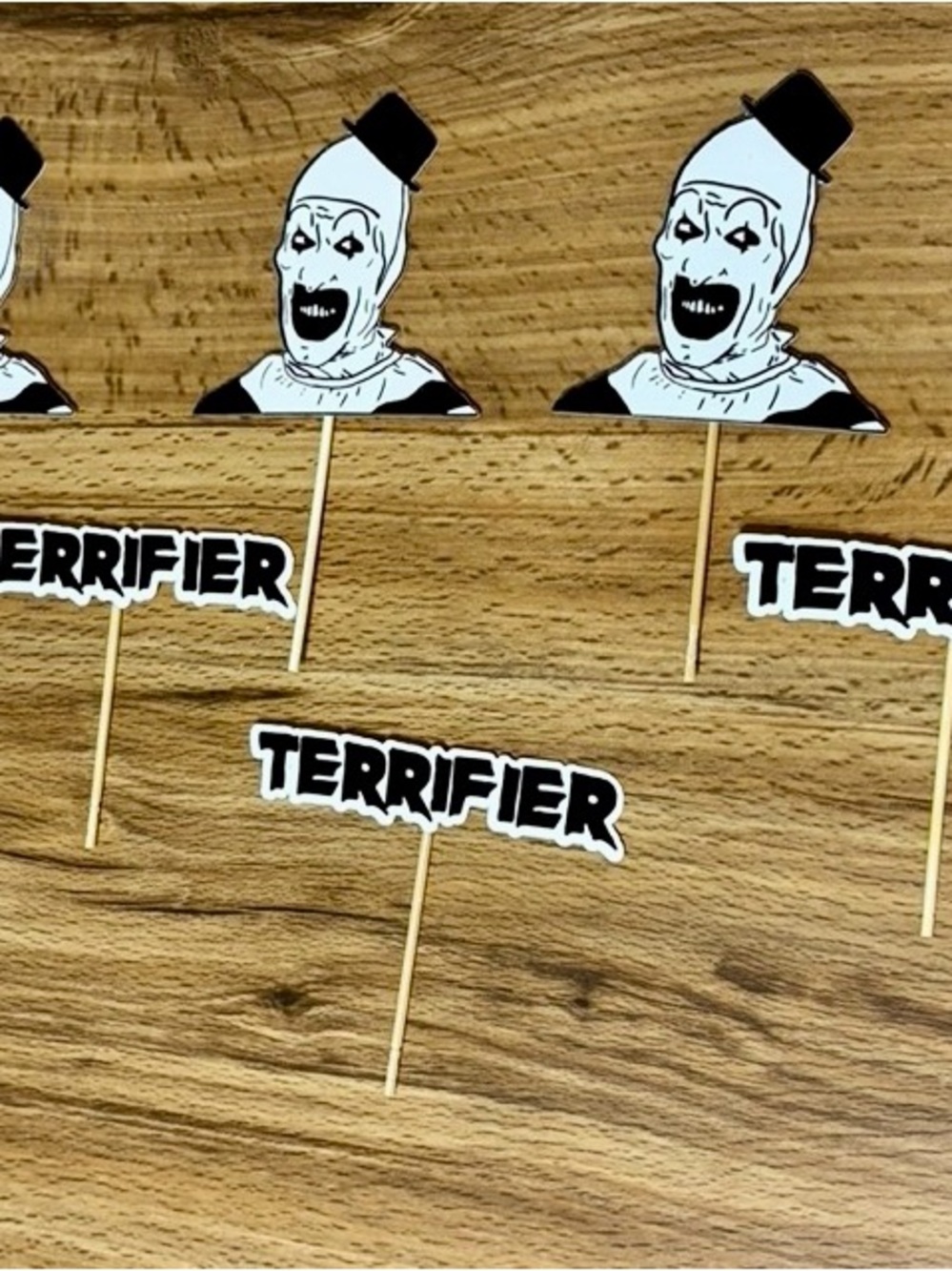 Terrifier Cake Toppers - Black and White Horror Party Picks